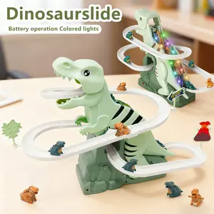 Electric Dinosaur Climbing Stairs Slide Toy, Sliding Track and Stairs Toy With Inter Moving Dinosaur, Electric Track Toys for Children, Indoor/Outdoor Playset, Holiday and Birthday Gifts