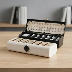 Vintage Woven Style Retro Flip-Top Storage Box, Adjustable Compartments, Data Cable Organizer, Desktop Wire Management, Universal Setting