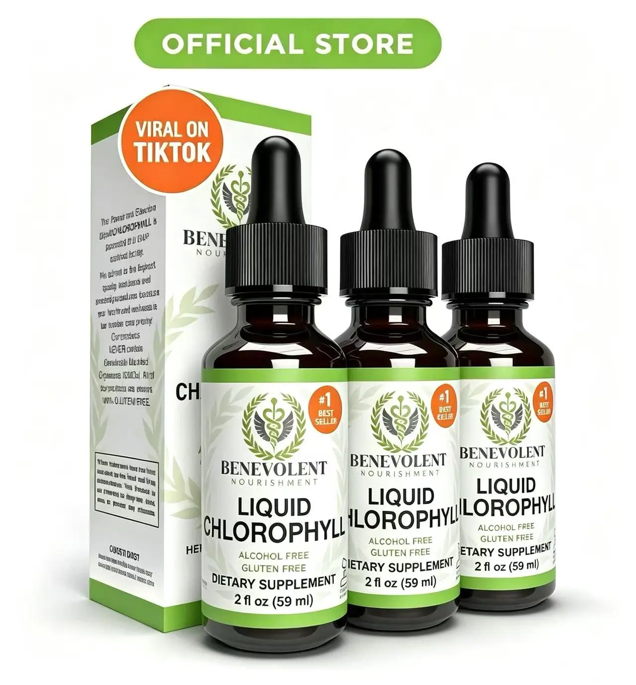 Benevolent Nourishment Liquid Chlorophyll Drops, Alcohol Free & Gluten Free Herbal Dietary Supplement,