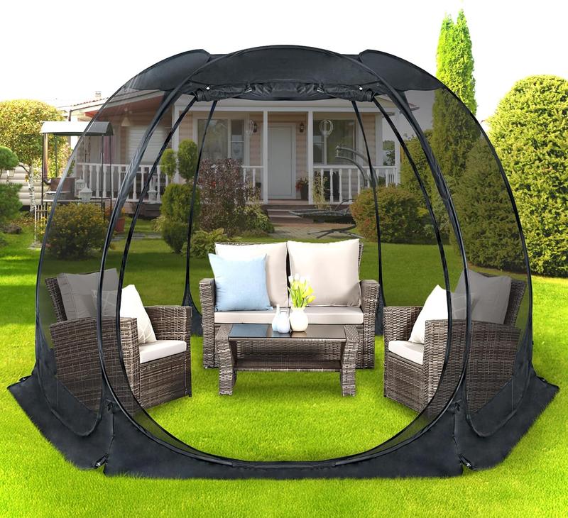 Screen House Gazebo, 4-6 Person Pop Up Igloo Screened Canopy Tent with Mosquito Netting Sides, Instant UV Resistant Sun Shelter for Garden, Patio, Backyard, Black
