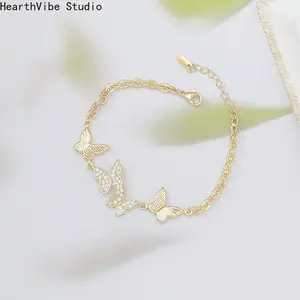 HearthVibe Studio 2026 Guofeng New Chinese Three-Chain Butterfly Bracelet for Women Gold-Plated Elegant Jewelry