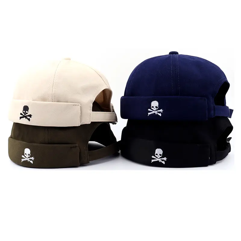 Vintage Brimless Hat Breathable Shark Beanie Hat Cotton Retro Men's Adjustable Docker Cap Literary Sailor Cap Women's Hip Hop Hat Casual Black