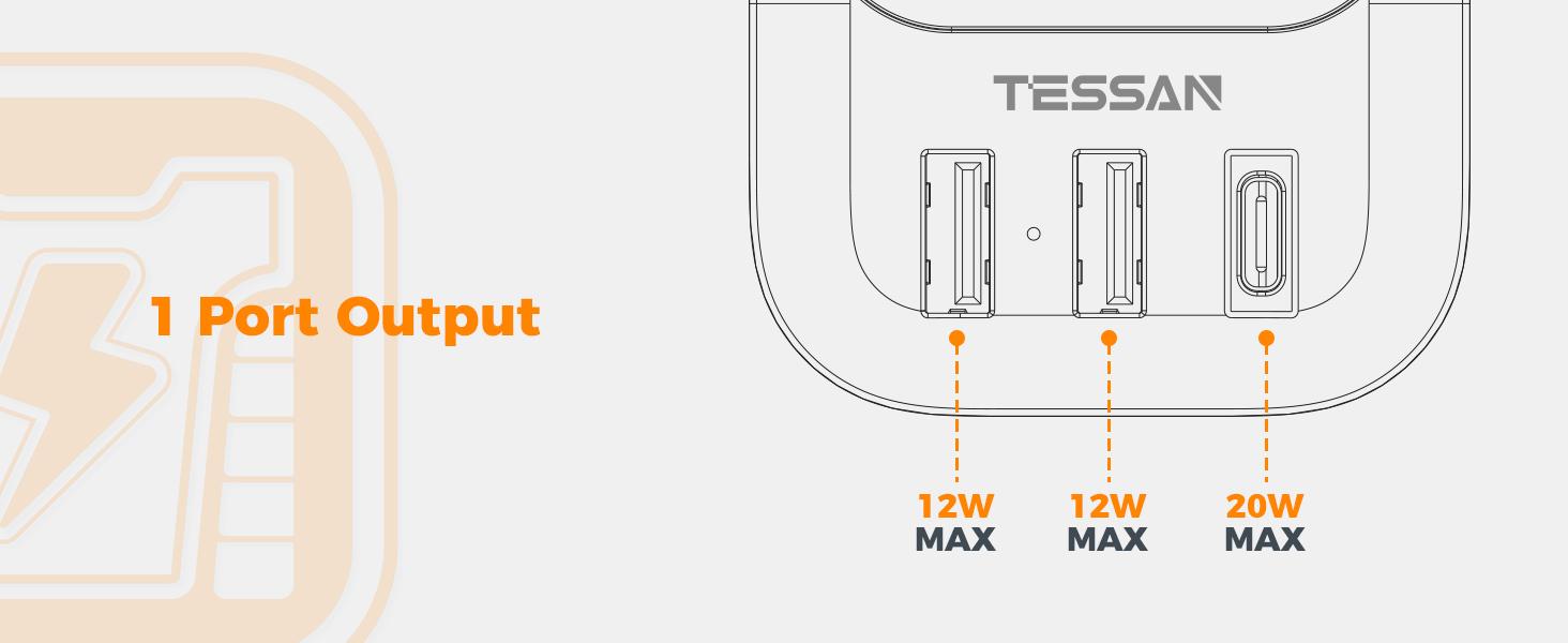 TESSAN Rectangle Universal Socket Travel Plug Adapter - Multiple Outlet Wall Plug, 4 AC Outlets, 3 USB Ports (1 USB-C), 100-250V, for Europe, UK, Australia
