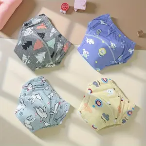 4pcs Washable Leak-Proof Toddler Training Pants, Reusable Diapers, Breathable Skin-Friendly Material, Cute Print, Soft Fit, Disposable Diaper Alternative