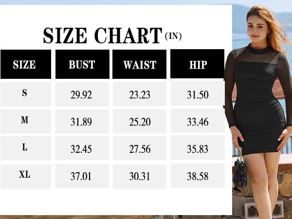 OYS Women's Sexy Long Sleeve Mock Neck Mesh Sheer Ruched Bodycon Mini Cocktail Party Club Dresses