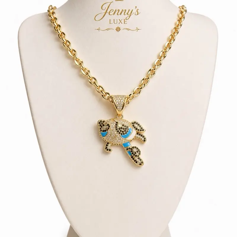 Jenny’s Luxe Gold-Plated 23” Powerpuff Girls Alloy Necklace Chain with Pendant, Luxury Packaging for Daily Wear