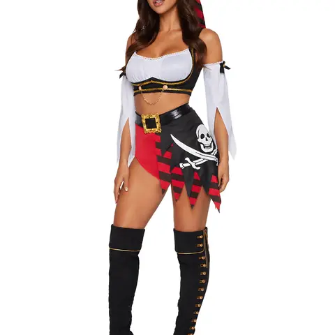 Leg Avenue Women's Wicked Pirate Wench Crop Top Costume - Women's Halloween Party Outfit with Chain, Couple Kit, Do Not Iron, Drip Dry
