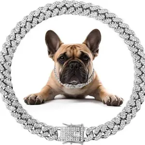 Dog Chain Diamond Collar, Walking Metal Chain Necklace with Secure Buckle, Pet Cuban Style Collar, Jewelry Accessories for Dogs & Cats