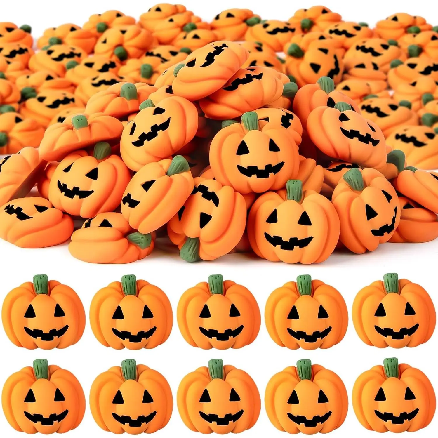 P-HDJ04    60 Pcs Halloween Resin Charms Pumpkin, DIY Mini Flatback Charms Pumpkin, Grimace Smile Pumpkin Miniature for Halloween Meeting, Phone Case, Fridge Table Decoration