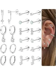 Hypoallergenic Flat Back Earrings, Flat Pierced Earring, 14k Plated Cartilage Helix Earring, 20g Stainless Steel, Trendy Earring Stacks for Women