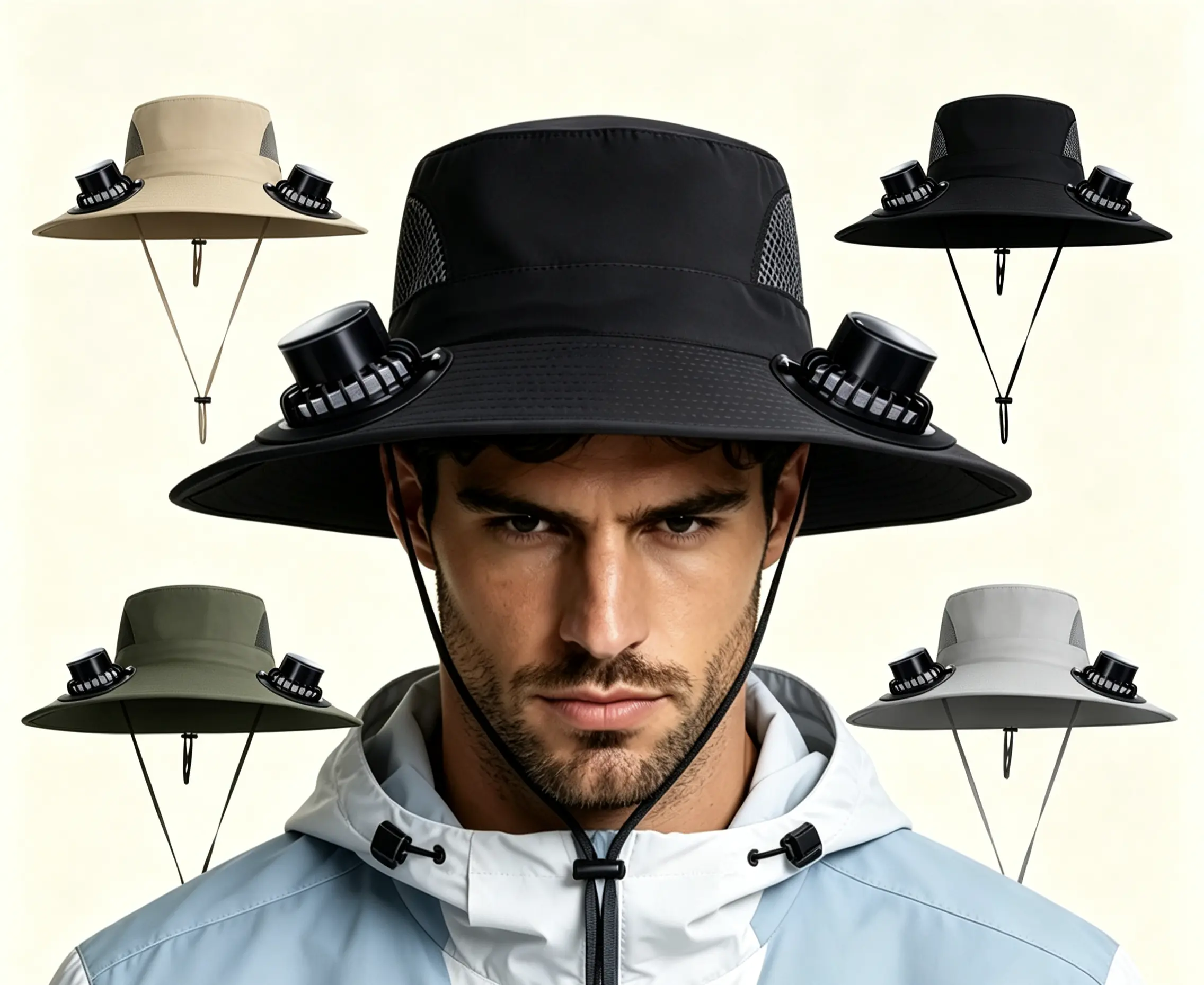 RODEWILL Solar-Powered Fan Hat, Unisex Wide Brim UV Protection Outdoor Hat with 3-Speed Built-in Adjustable Fans, Perfect for Fishing, Beach, Outdoor Work