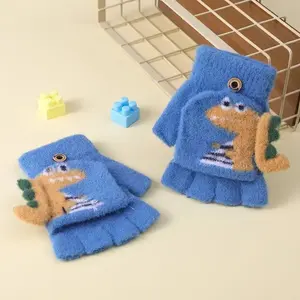 Boys' Dinosaur Pattern Winter Gloves, Children, Nylon Material, Buckle Design, Lightweight & Warm, Perfect for Daily Play & New Year Celebrations