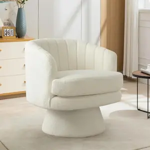 [memorialday] Ebello Swivel 360 Degree Swivel Barrel Chairs Accent Chair, vanity chair Barrel ChairsModern Cozy Lambswool Accent Chair, Comfy Round Armchiars,  for Living Room, Bedroom Office