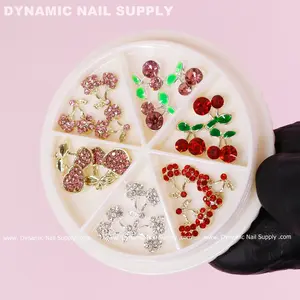 17 pcs Mixed Colors Cherry Nail Charms (Rhinestones Engraved, Red, Pink, Silver)