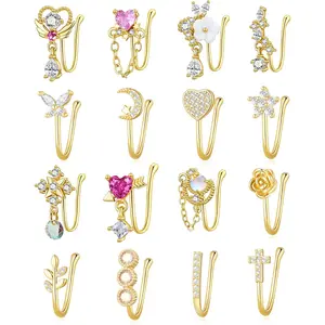 16Pcs Fake Nose Ring for Women African Nose Cuffs Faux Clip on Dangling Nose Ring Cuffs for Non Pierced Nose
