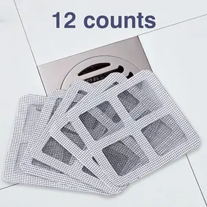 12 Counts Shower Drain Hair Catcher, Hair Trap for Shower Drain Cover Disposable, Floor Drain Sticker Filter Covers to Catch Hair, Drain Screen for Tub, Sink, Bathroom, Kitchen