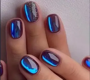 Aurora Blue Glitter Cat Eye Press On Nails 24pcs Starry Sky False Nails for Women Girls Nail Art Polish Care Easy Apply High Quality Materials