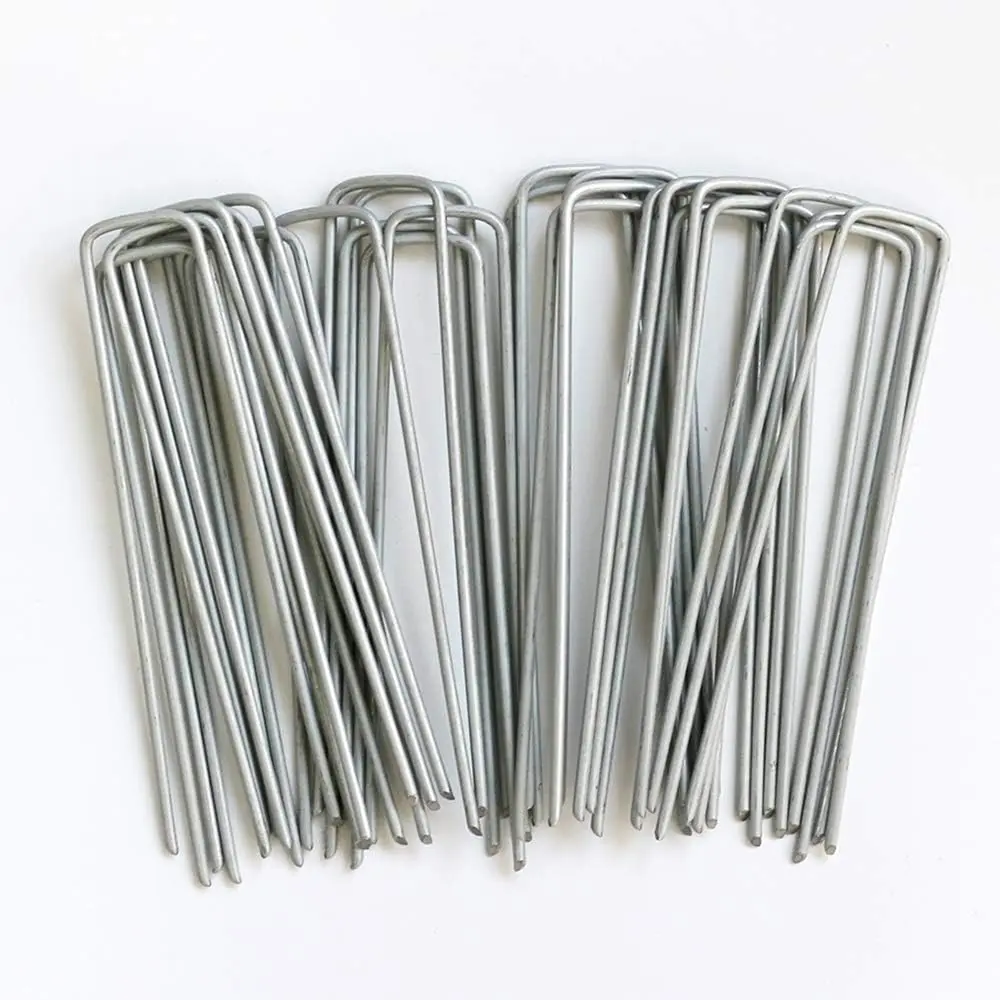 Petgrow 6-Inch Galvanized Garden Stakes - Garden Tools for Turf Edge Hold, Weed Barrier Fix, Multisurface Use in Landscapes, Rust-Proof U-Type Pins for Artificial Grass, Outdoor Tents, Drip Irrigation Pipes, Yard Staples