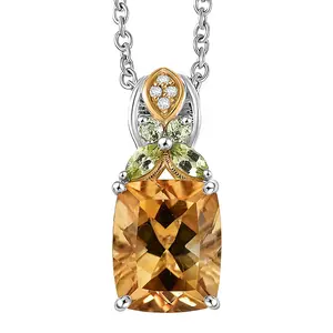 Brazilan Citrine and Multi Gemstone 4.50 ctw Pendant in 18K Yellow Gold Plated and Platinum Plated with Stainless Steel Necklace 20 Inches