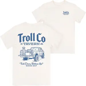 Troll Co Tavern Vintage Truck Graphic T Shirt 2 Sides, Retro Pickup Dog Beer Design Workwear Tee, Blue Collar Lifestyle Streetwear Shirt, Soft Cotton Comfortable Daily Wear, Gift for Workers
