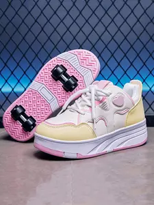 Macaron Sweetheart Roller Skates, Dual-Use Skate Shoes, Cute Heart Decor, Hidden Wheels, Comfortable Walking, All Seasons Casual Style