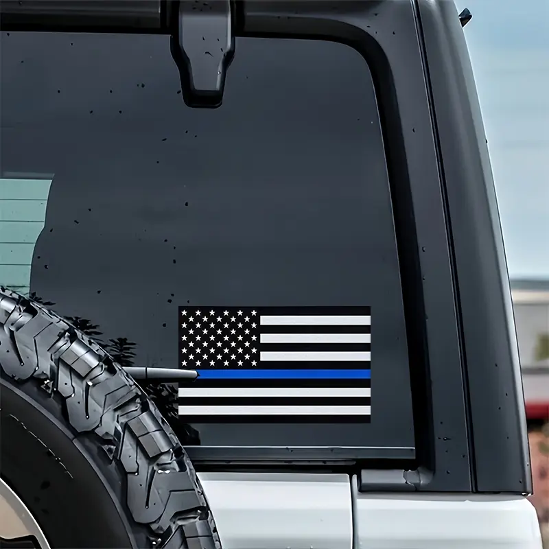 3PCS American Flag Thin Blue Line Car Stickers, Car Window Stickers, Universal Car Sticker, Waterproof, Easy To Apply, No Residue, Suitable for Car Windshields, Trunk, Support Police Decor Stickers Truck Decals, Automobile Decals, Car Vehicle Decoration