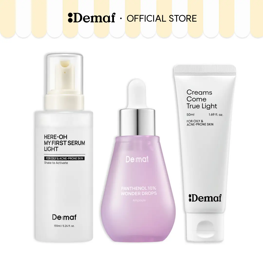 [De:maf Official] Weightless Hydration Routine Set | Light Serum + Panthenol 10% Ampoule + Squalane Barrier Cream | Lightweight Moisture, Oil Balance & Barrier Care