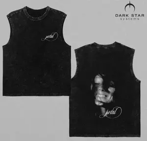 Petal Vintage Washed Graphic Tee | Dream Pop Inspired Aesthetic Shirt | Oversized Acid Wash T-Shirt | Indie Music Streetwear | Double Sided Dark Art Portrait Tee | Heavyweight Cotton Unisex Alternative Fashion Top