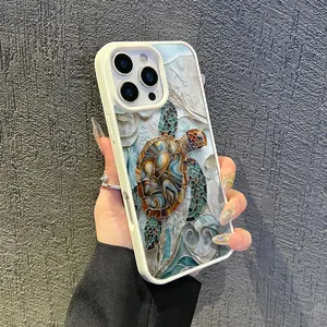 Magnetic Phone Case for iPhone 17 16 Pro Max Plus 15 14 13 12 11 Air E Elegant Stained Glass Sea Turtle Pattern Non-Yellowing Shockproof Soft Silicone Transparent Acrylic Cover Supports Wireless Charging Protective Cellphone Casing