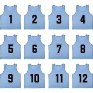 Set of 12 Numbered 1-12 Soccer Vests Sport Pinnies Training Bibs with Free Carry Bag