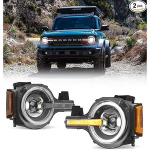 Xprite LED Headlights with Chasing Halo DRL & Sequential Turn Signal, Upgrade Style LED Replacement Headlamp, Hi/Lo Beam, Side Marker Light, DOT, Compatible with 2021-2024 Ford Bronco 2/4 Door (White)