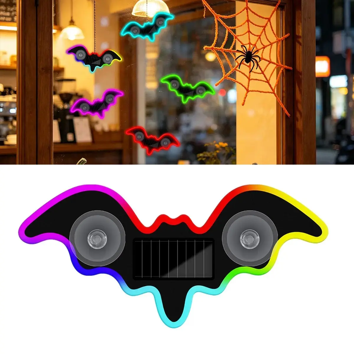Bat Atmosphere Lamp, Wireless Neon Light, Colorful Decorative Lamp, Car Triangular Window LED, Led Lights, Car Ambient Lighting, Solar Powered, Type-C Dual Charging, Multi-Color Options