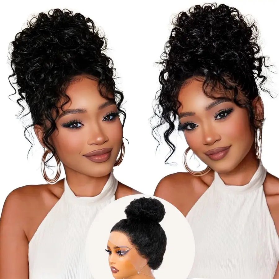 Hidden Strap 360 Lace Front Wigs Human Hair Glueless 360 Full Lace Curly Human Hair Wig with invisible Drawstring Brazilian Virgin Wet and Wavy Deep Wave Lace Frontal Wigs for Women Pre Plucked Natural Hairline with Baby Hair
