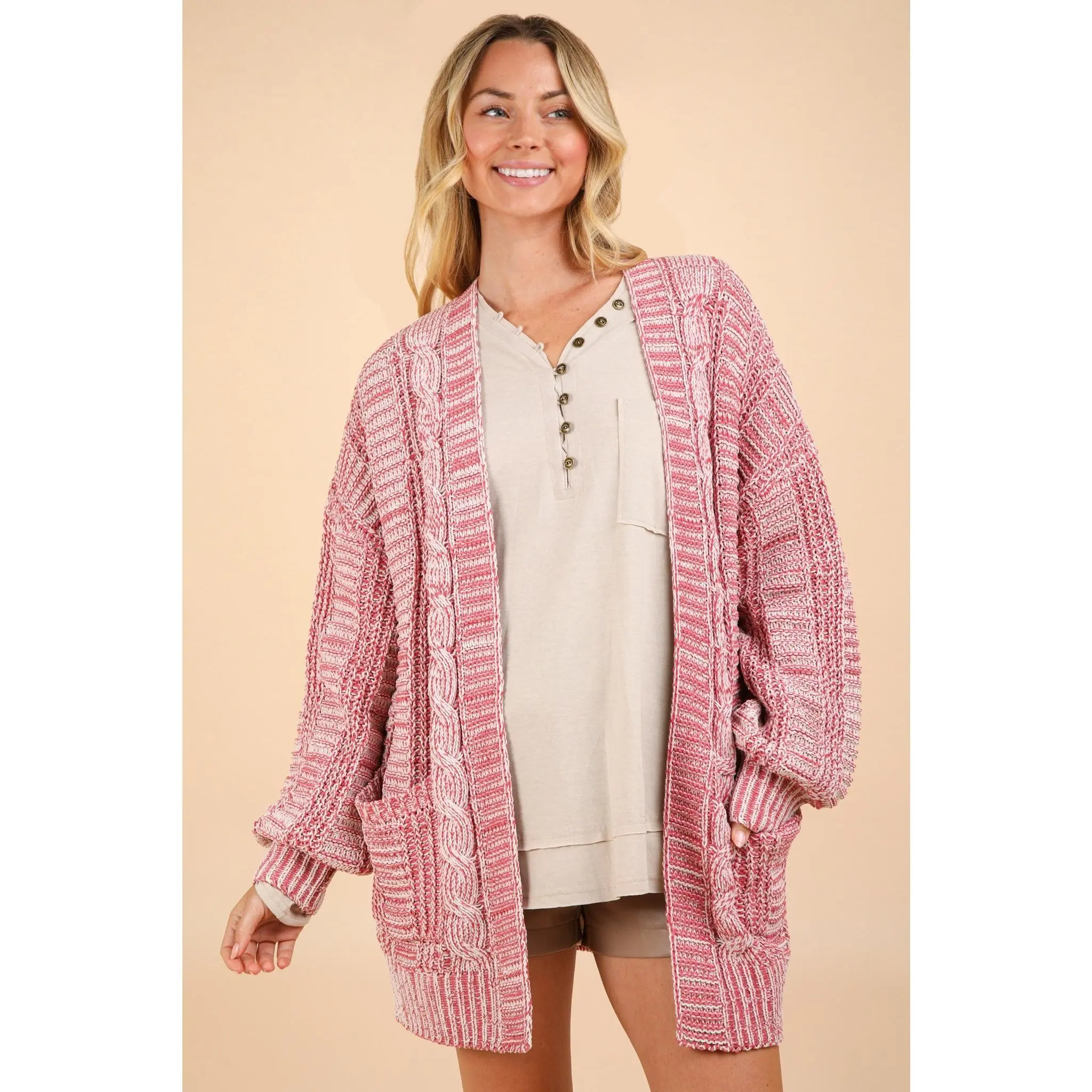 VERY J Cable Knit Open Front Cardigan