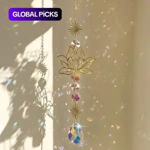1pc Exquisite Lotus Flower Crystal Glass Suncatcher with Prism Beads, Celestial Accents for Window Decor, Hanging Decor #GLOBAL PICKS