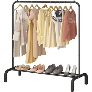 JIUYOTREE Metal Clothing Rack, 43.3 Inches Garment Rack with Bottom Shelf for Hanging Clothes, Coats, Skirts, Shirts, Sweaters, Black