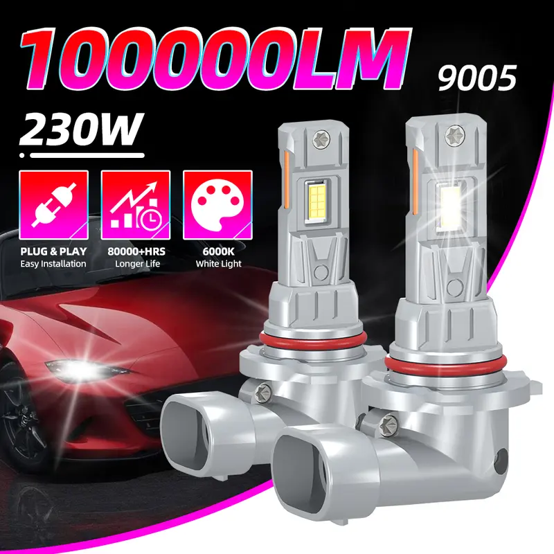 2pcs H4 H7 9005 9006 H11 H1 High Low Beam Car LED Headlights, 300% Brightness Super Bright，Highperformance Bulbs, Heatresistant Design, Car Enthusiasts