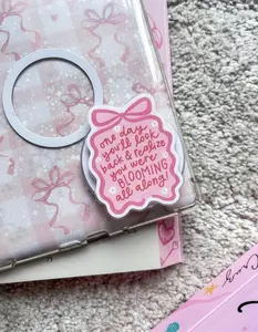Blooming All Along Inspirational Phone Grip, Pink Wavy Scalloped Stand, Aesthetic Positive Quote Phone Holder, Motivational Gift for Teen Girls, Cute Coquette Accessory, Trendy Phone Mount