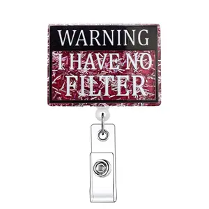 Warning I Have No Filter Design Badge Reel, 1 Count Retractable Badge Reel, Medical Badge Reel, Identification Badges & Supplies for Nurses, Doctors, Students, Badge Buddy Nursing