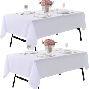 60x102 inch White Table Cloths, Solid Stain and Wrinkle Resistant Oblong Tablecloth, Premium Plain Weave Polyester Fabric Rectangle Table Linen Covers for Hotel, Wedding, Picnic Table Cover