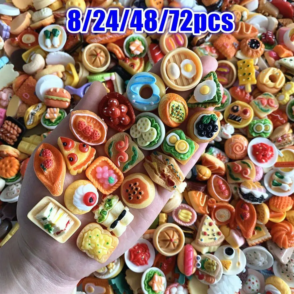 8/24/48/72pcs Multiple Quantities Realistic Artificial Miniature Food Resin Play Kitchen Accessories, Mixed Style Dollhouse Decorations, Perfect for Dollhouses
