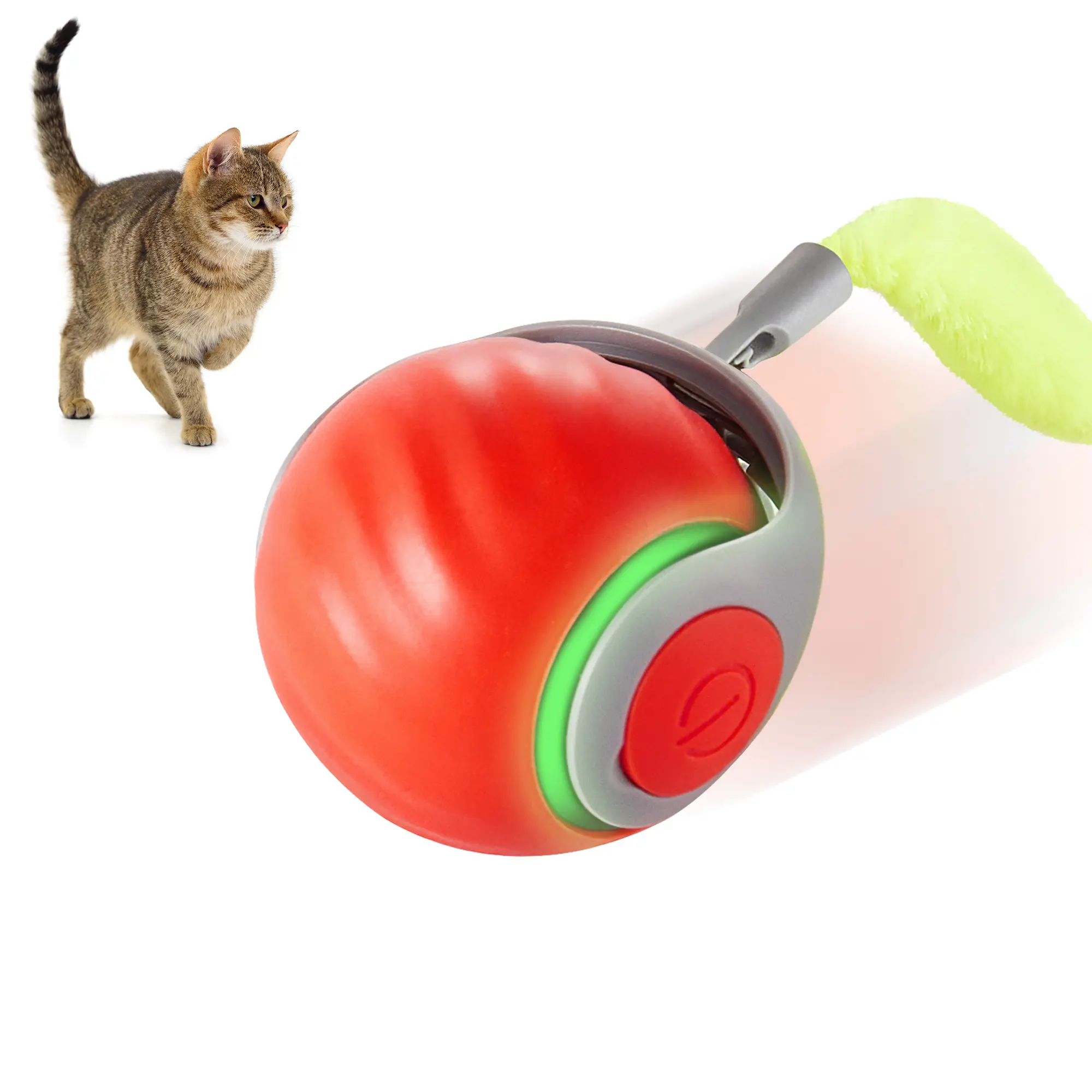 Potaroma Smart Moving Cat Ball Toy with Plush Tail, USB Rechargeable Interactive Rolling Ball for Indoor Bored Cats