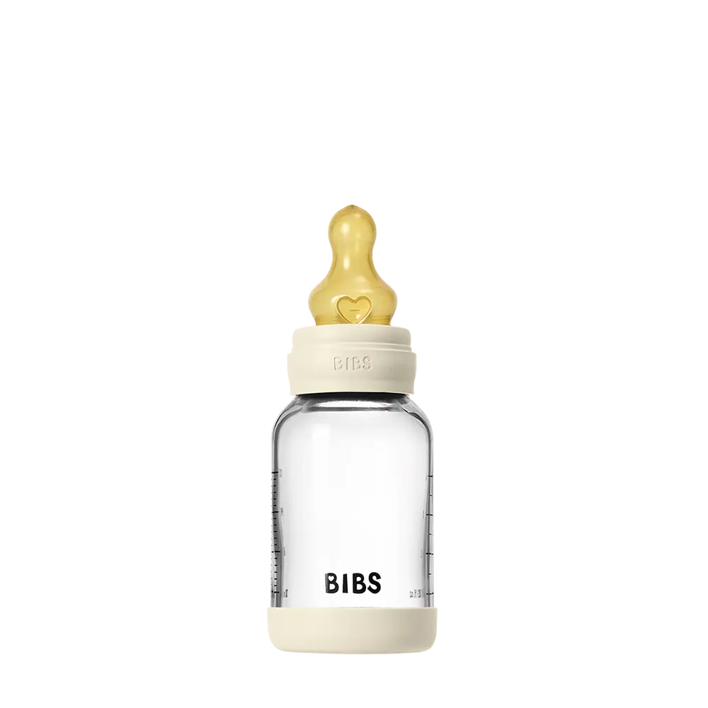 BIBS Baby Glass Bottle Set 4oz with Natural Rubber Latex - Ivory Anti Colic Newborn