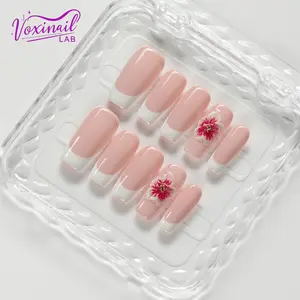 Voxinail Lab | Parisian Bloom | Handmade French Pink Coffin Press-On Nails | Reusable, Long-Lasting