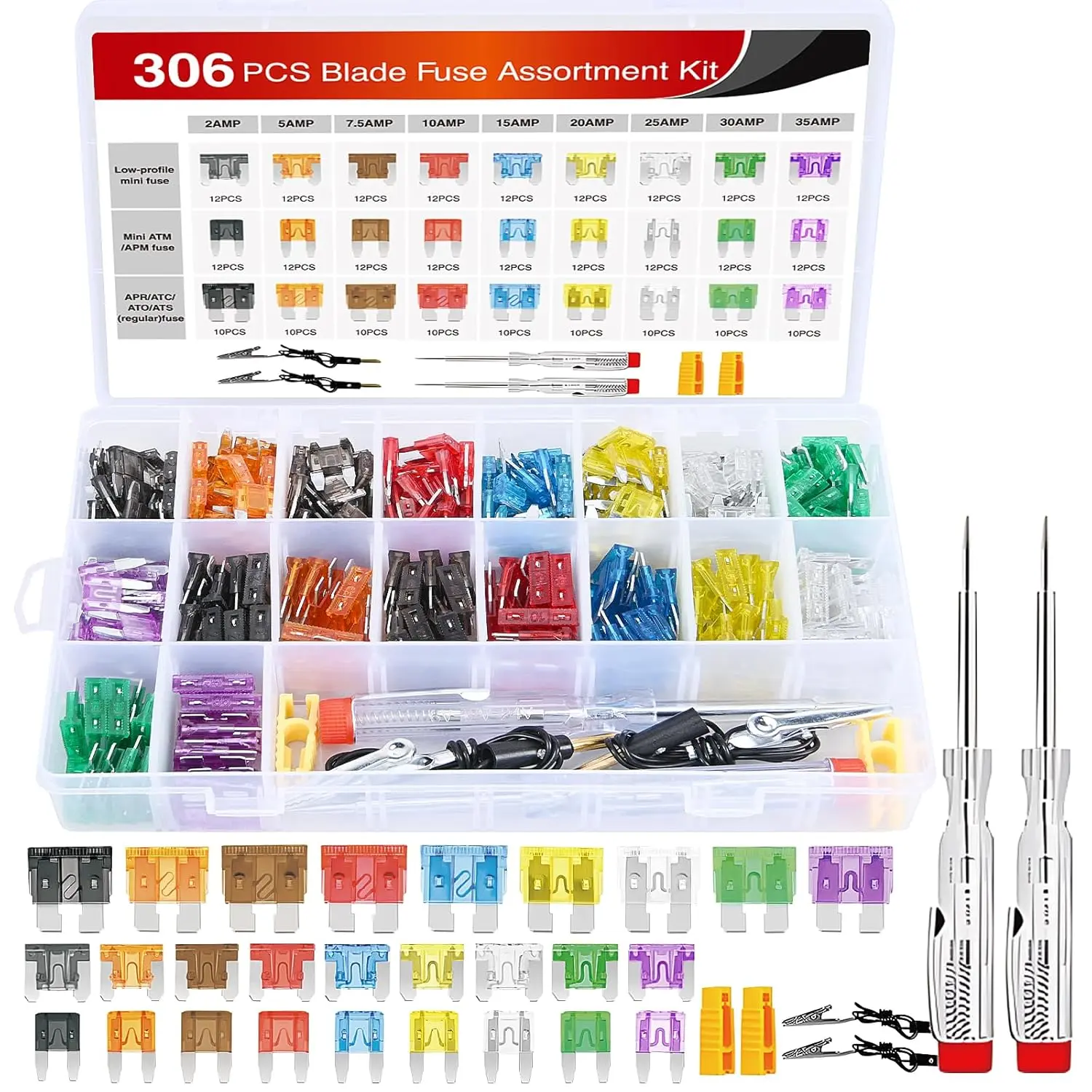 306PCS 3 Style Fuses w/Circuit Tester
