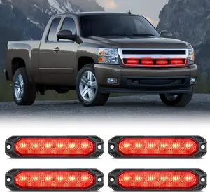 Nilight 6LED Lights 4PCS Ultra slim Surface Mount Light bar 12-24V Sync Feature Flashing Light kit for Truck Car Vehicle ATV SUV UTV Red