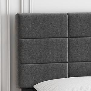 GARVEE Twin Bed Frame with Headboard, Linen Upholstered Twin Bed Frames with Solid Wooden Slats Support, No Box Spring Needed, Noise-Free, Grey