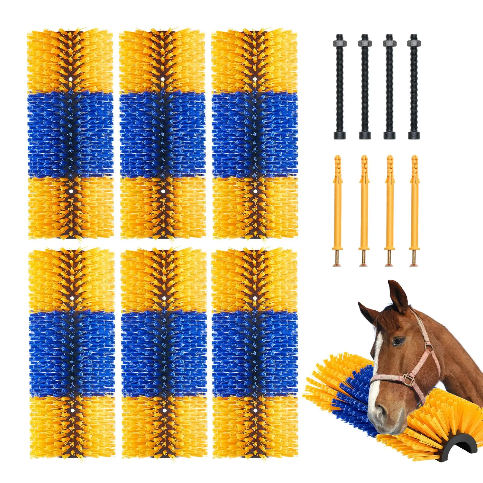 VEVOR Livestock Scratching Brush,  6 Pcs Horse Brush with 12 Screws, 20 x 7.5 in Cow Scratcher, for Back Itch Relief & Keep Cleaning, Grooming & Scratching Post Brush for Horse, Pig, Cattle Supplies