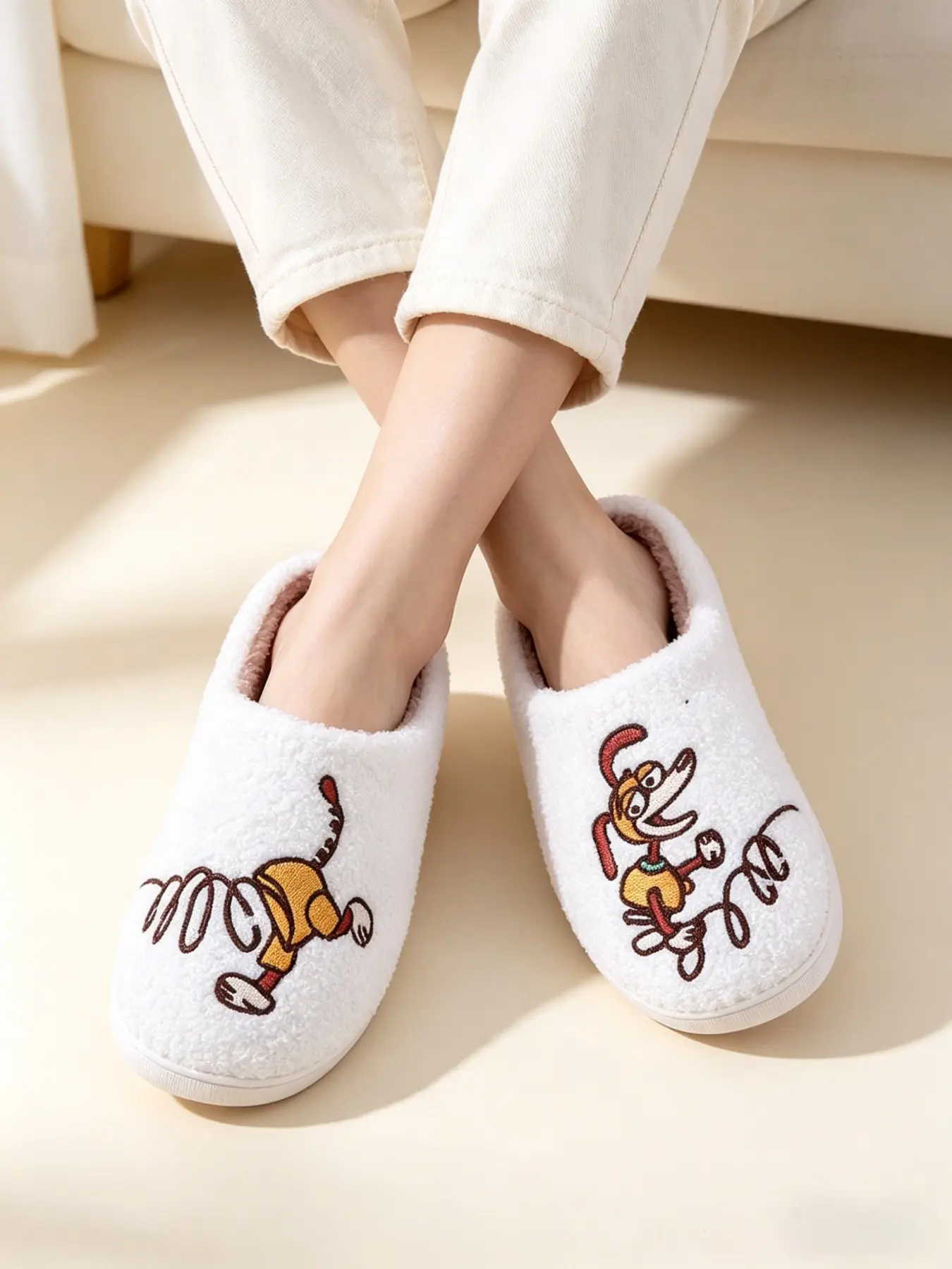 ✨Cute Plush Dog Slippers, Soft Teddy Fleece Surface, Funny Spring Dog Design, Warm Lined, Non-Slip Rubber, Ideal for Bedroom and Living Room, Footwear