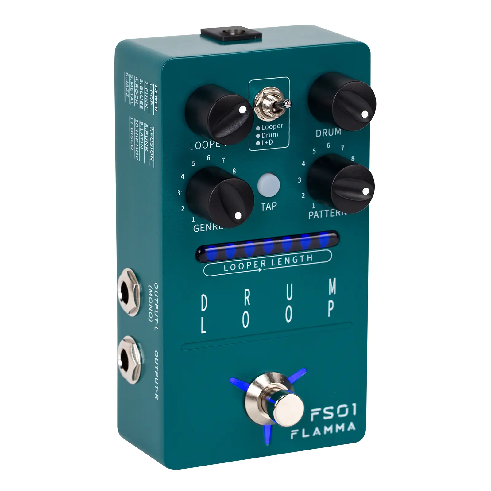 FLAMMA FS01 Looper with Drum Machine & Phrase Loop Pedal for Guitar, 3 Modes, 121 Rhythms, 11 Different Rhythm Styles, Individual Volume Adjustment, 20-Minute Looper Capacity, Guitar & Bass Accessories, Mix Mode, Three Modes